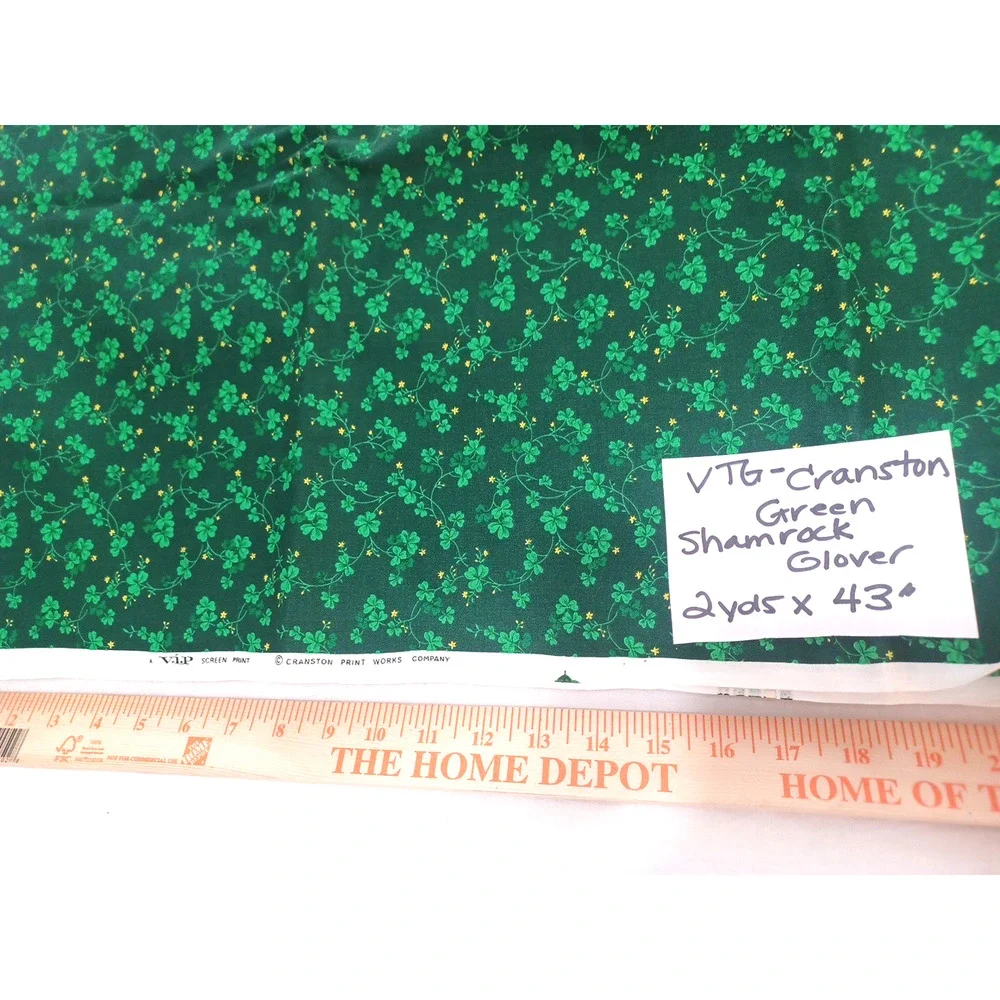 VTG Cranston Clover Shamrock Irish Green Cotton Fabric 1 Pc 2 Yards x 43